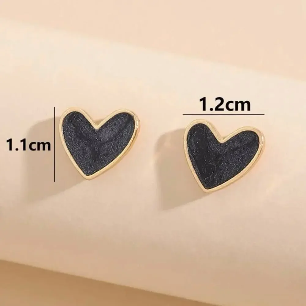 Black Gold Heart Stud Earrings Womens Costume Jewelry Cute Y2K Aesthetic Gift